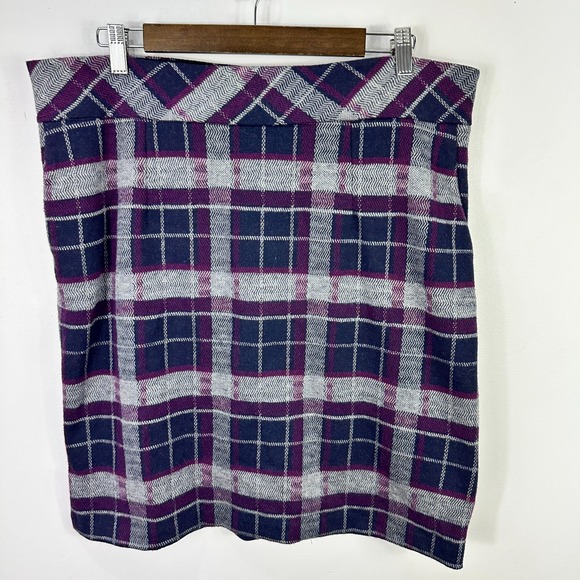 Architect Dresses & Skirts - Architect Skirt Womens L Purple Navy Gray Plaid Stretch Pull On Mod Preppy Retro